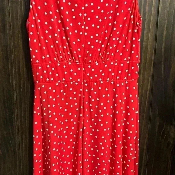 LONDON TIMES Sleeveless Flare Midi Dress Red with White Polkadots-Size: US 8 - Picture 7 of 10